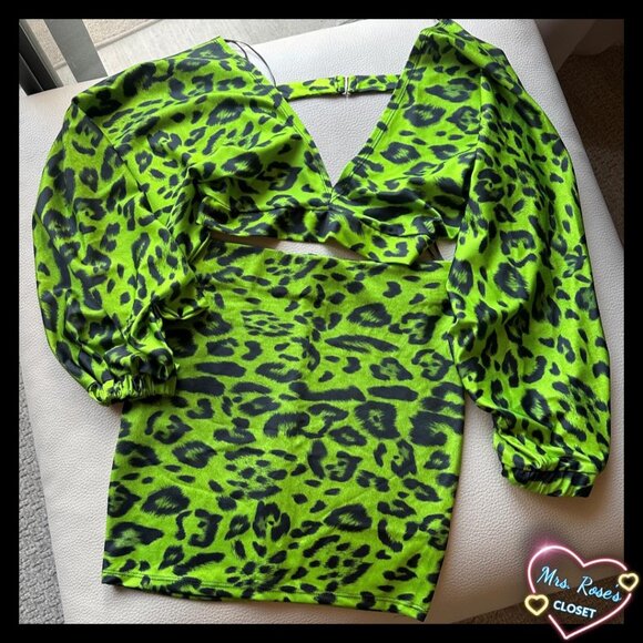 Blanc 2 Piece Club Dress Size Medium Neon Cheetah Set - Picture 1 of 8
